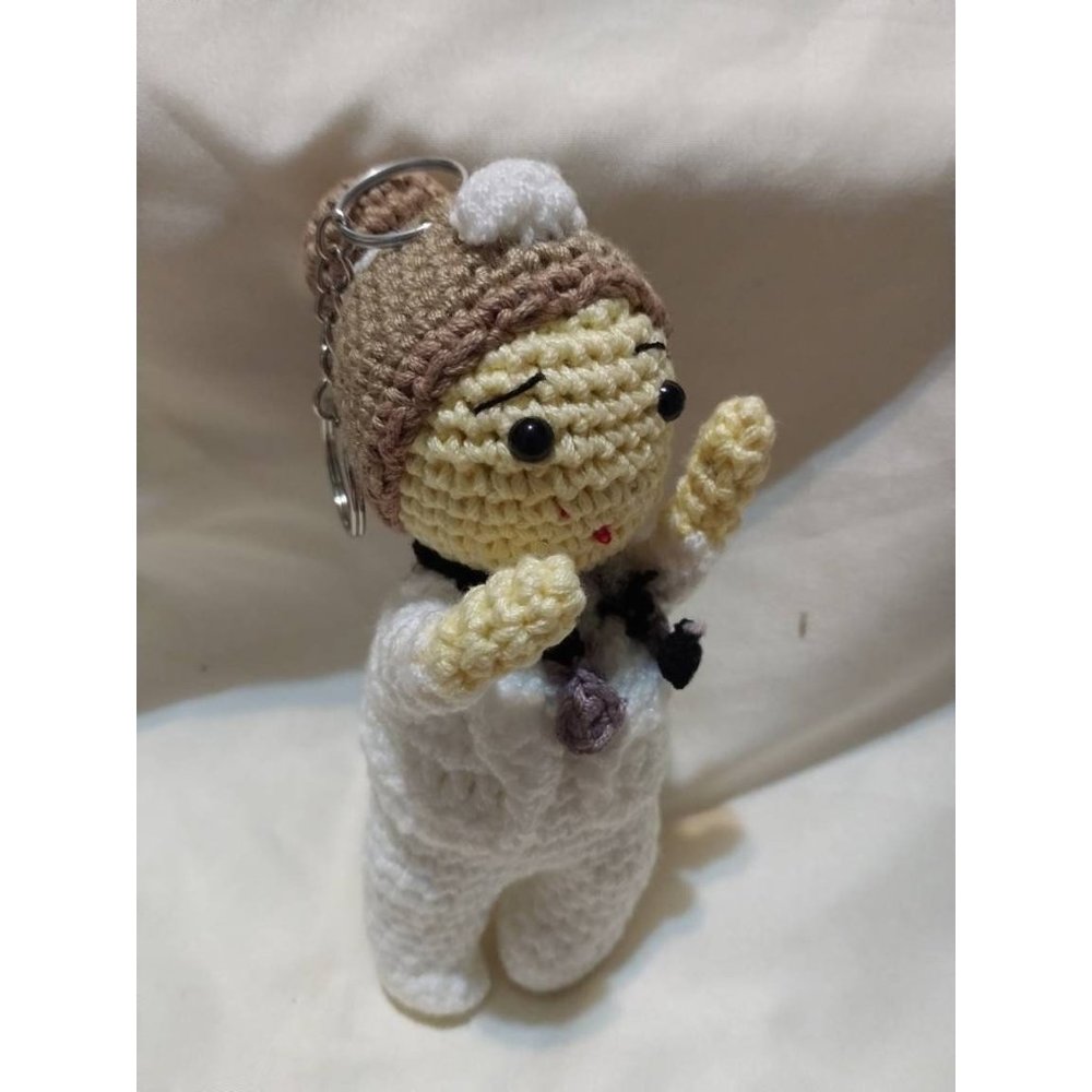 6" Handmade Amigurumi Nurse Doll Keychain Boho Knit Crocheted Front Line Worker
